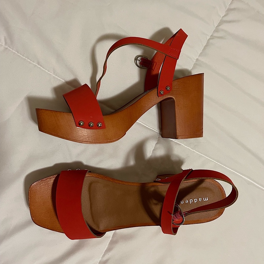 MADDEN GIRL dani platform sandal orange chunky block heels with ankle strap